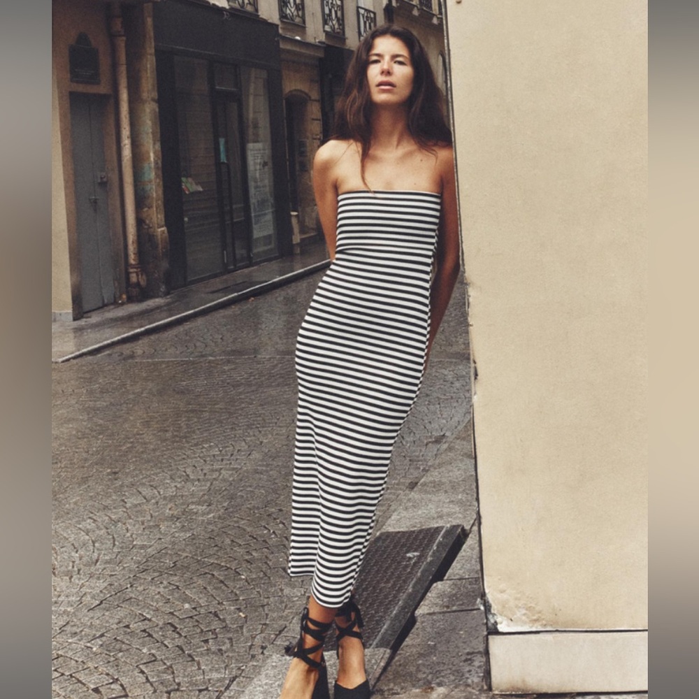 Zara Monochrome Strapless Dress